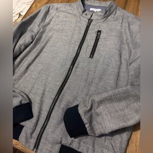 Jacob Holston Gray Linen Bomber Jacket with Black Accents